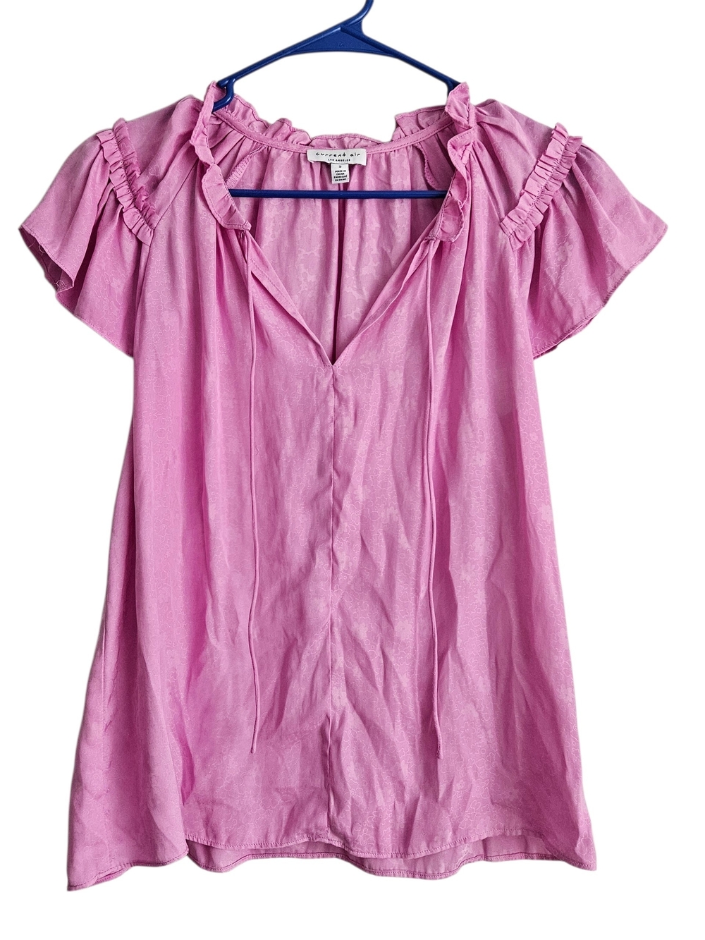 Current Air Pink Ruffle-Trim Flutter Sleeve Blouse Size S